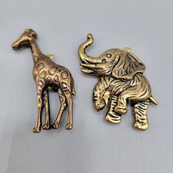 Brass Giraffe and Elephant Charms Pendants Set Of 4 - Picture 3 of 5